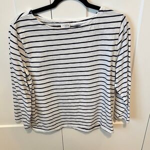 J. Crew Women's Navy and White Striped Long Sleeve Top